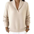Fashionable Solid-color V-neck Long-sleeve Loose-fit Pullover