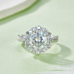 S925 Sterling Silver 2ct Moissanite Ring, 8mm D-VVS1 Sunflower Halo Setting, Platinum Plated 5.3g US Sizes 5-9 GRA Gift Box