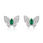 S925 Sterling Silver Butterfly Stud Earrings, 5x2.5mm Marquise Lab-Grown Ruby Sapphire Emerald, Platinum Plated 1.7g Fine Jewelry Gift Box