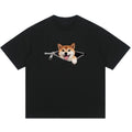 Plus-size Cotton Zip-up Dog-print Casual Summer Couple T-shirts