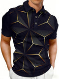 Mens 3D Digital-Print Sporty-Casual Geometric Short-Sleeve Shirt