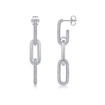 S925 Sterling Silver Chunky Chain Drop Earrings, D-VVS1 Moissanite Pave, Platinum Plated 9.2g Women's Jewelry Gift Box