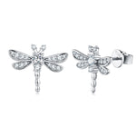 S925 Sterling Silver Dragonfly Stud Earrings, D-VVS1 Moissanite, Platinum Plated 3g, Women's Jewelry Gift Box Set