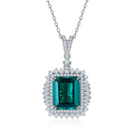 S925 Sterling Silver 10x12mm Lab-Grown Ruby Sapphire Emerald Halo Pendant Necklace, Platinum Plated 40&45cm Chain, 5.5g Women's Jewelry Gift Box