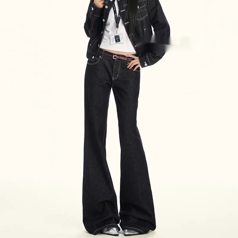 Deep Blue Low-rise Wide-leg Slightly Flared Jeans That Dont Cling To The Legs