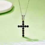 S925 Sterling Silver Cross Pendant Necklace, 3mm Lab-Grown Ruby & Black Moissanite, Platinum Plated 45cm Chain, 3.5g With GRA Certificate Gift Box