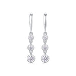 S925 Sterling Silver Three-Stone Drop Earrings, D-VVS1 Moissanite Bezel-Set Dangle, Platinum Plated 1.8g Women's Jewelry Gift Box