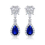 S925 Sterling Silver Teardrop Dangle Earrings, 7x11mm Lab-Grown Ruby Sapphire Emerald, Platinum Plated 4.5g Women's Jewelry Gift Box