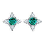 S925 Sterling Silver Star Flower Stud Earrings, 3.5mm Lab-Grown Emerald, Platinum Plated 1g Women's Lightweight Jewelry Gift Box