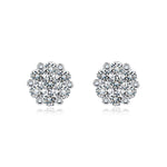 S925 Sterling Silver Floral Cluster Stud Earrings, 3mm D-VVS1 Moissanite Pave, Platinum Plated 2.5g Women's Jewelry Gift Box Set