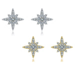 S925 Sterling Silver Star Stud Earrings, D-VVS1 Moissanite 4-Point Star Design, Platinum Plated 2.3g Elegant Jewelry Gift Box