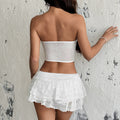 Womens Lace Tube Top With Open Back And Double-Breasted Buttons