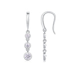 S925 Sterling Silver Three-Stone Drop Earrings, D-VVS1 Moissanite Bezel-Set Dangle, Platinum Plated 1.8g Women's Jewelry Gift Box
