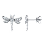 S925 Sterling Silver Dragonfly Stud Earrings, D-VVS1 Moissanite, Platinum Plated 3g, Women's Jewelry Gift Box Set