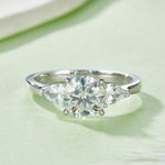 2 Carat Round Moissanite Engagement Ring, 3-Stone S925 Silver Platinum Plated, D Color VVS1 With GRA Certificate, US Size 5-9.