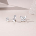 S925 Sterling Silver Butterfly Stud Earrings, D-VVS1 Moissanite Marquise & Round Cut, Platinum Plated 1.6g Women's Jewelry Gift Box